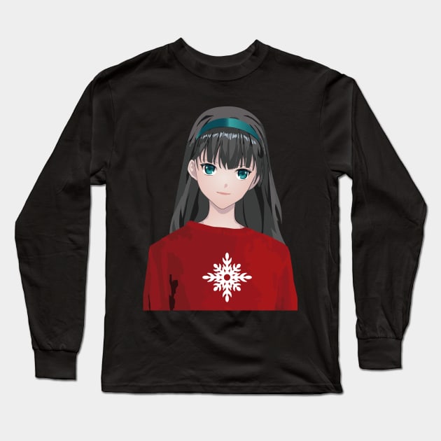 Anime Girl With Christmas Sweater Long Sleeve T-Shirt by Vendaval